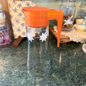 Vintage Glass Pitcher with Orange Lid and Star Accent - Home Dining